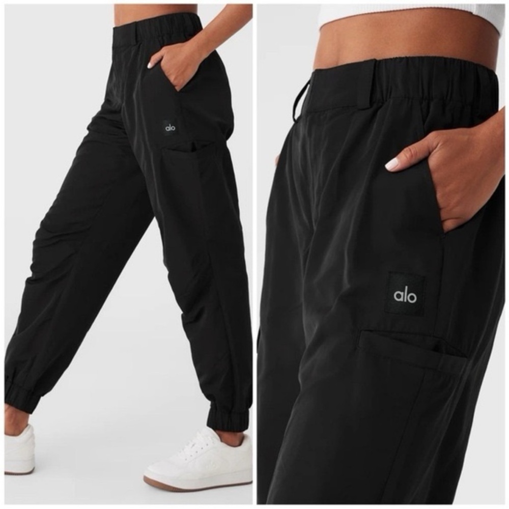 ALO Yoga Black Track Pants breakline joggers windbreaker cargo trousers celana